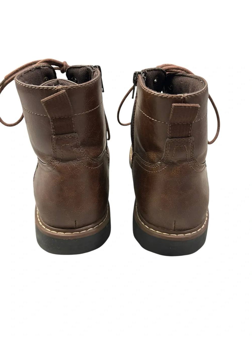 Sonoma Zip Side Combat Men's Brown Leather Lace-Up Boots Brown 11M Ortholite Eco